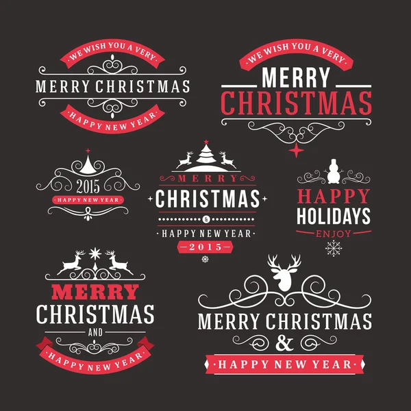 Kerstmis decoratie set kalligrafische en typografische ontwerpelementen, etiketten, symbolen, pictogrammen, objecten en vakantie wensen — Stockvector