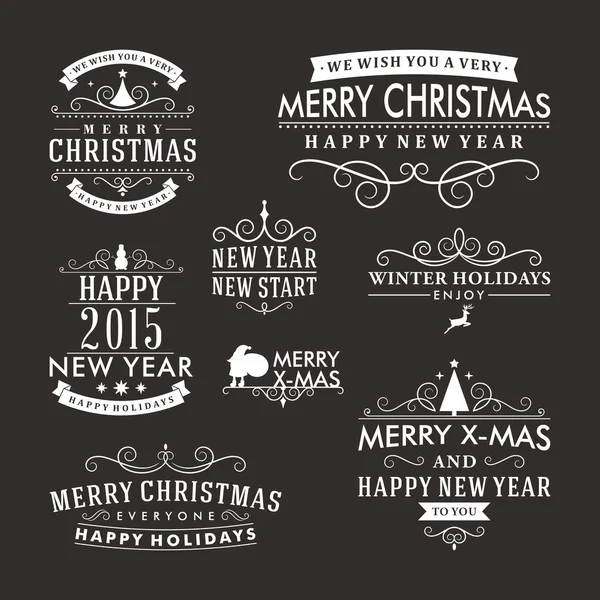 Conjunto de decoración navideña de elementos de diseño caligráfico y tipográfico, etiquetas, símbolos, iconos, objetos y deseos navideños — Archivo Imágenes Vectoriales