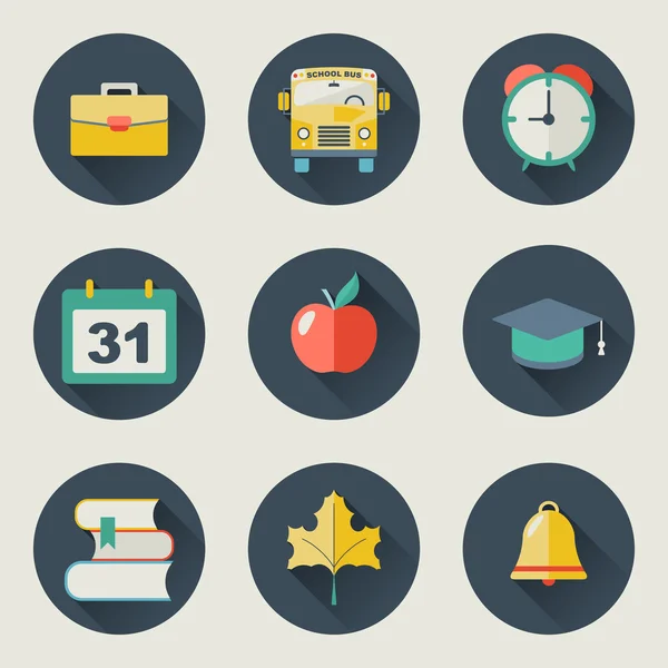 Escuela y educación iconos diseño plano vector conjunto — Archivo Imágenes Vectoriales