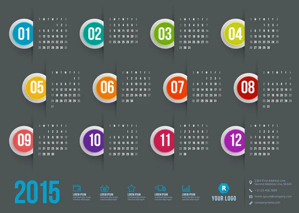 Calendar 2015 vector template week starts sunday — Stock Vector