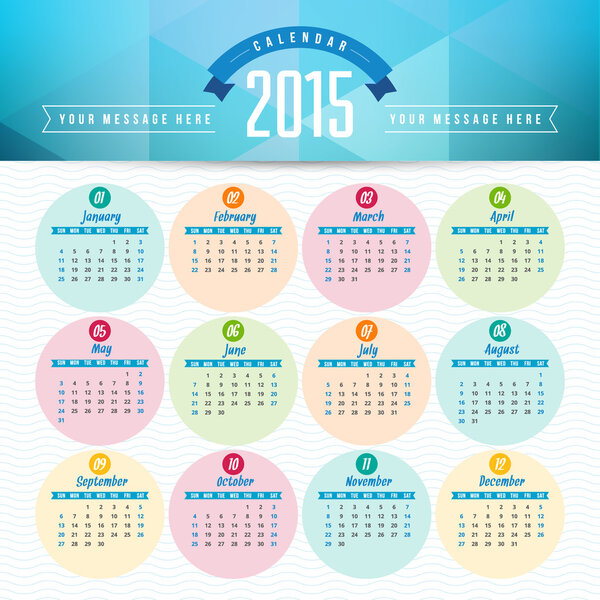 Calendar 2015 vector template week starts sunday