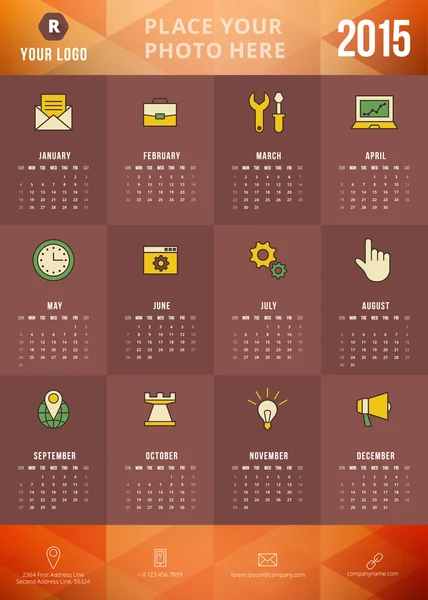 Calendario 2015 vector plantilla semana comienza el domingo — Vector de stock