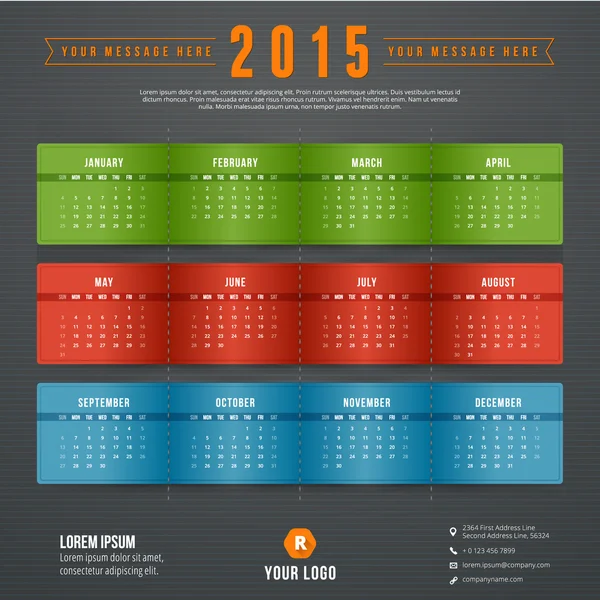 Kalenderwoche 2015 beginnt am Sonntag — Stockvektor