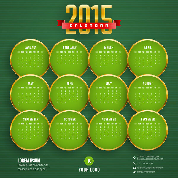 Calendar 2015 vector template week starts sunday