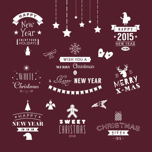 Conjunto de decoración navideña de elementos de diseño caligráfico y tipográfico, etiquetas, símbolos, iconos, objetos y deseos navideños — Vector de stock