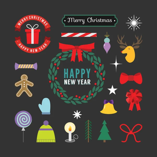 Set de decorațiuni de Crăciun de elemente de design caligrafic și tipografic, etichete, simboluri, icoane, obiecte și dorințe de sărbători — Vector de stoc