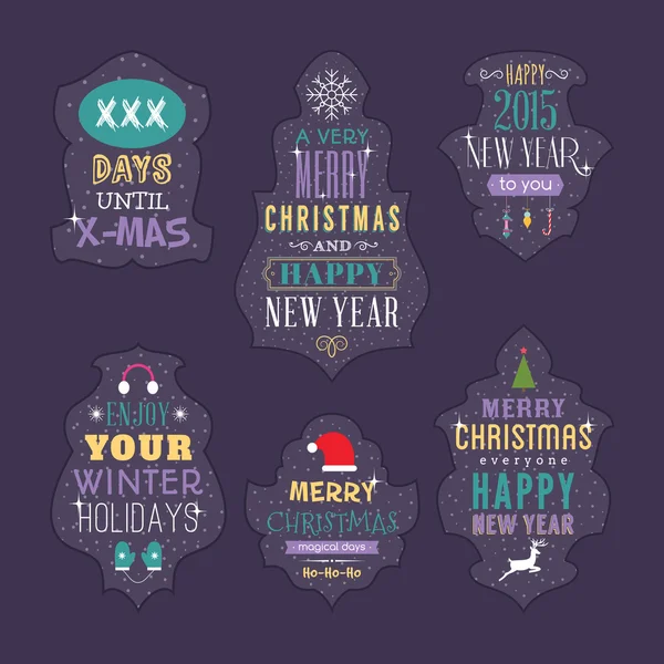 アイコン、シンボル、ラベル、カリグラフィと文字体裁の設計要素のクリスマス デコレーション セット オブジェクトし、休日の願い — ストックベクタ
