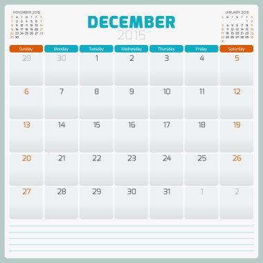 Takvim planlayıcısı 2015 şablon haftası Pazar günü başlar.