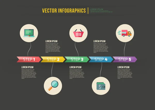 Conception infographique vectorielle de chronologie abstraite. Modèle de mise en page de flux de travail — Image vectorielle