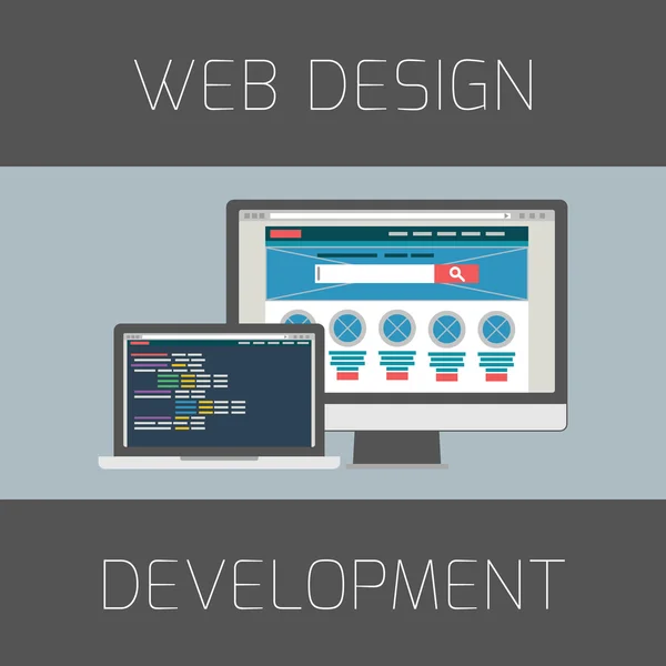 Conjunto de conceptos de diseño plano. Concepto de diseño y desarrollo web — Archivo Imágenes Vectoriales