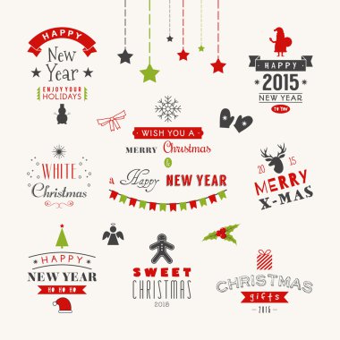 Christmas decoration set of calligraphic and typographic design elements, labels, symbols, icons, objects and holidays wishes clipart