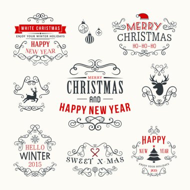 Noel dekorasyon koymak, kaligrafi ve tipografik tasarım öğeleri, etiketleri, semboller, simgeler, obje ve dilek tatil