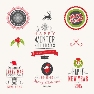 Noel dekorasyon koymak, kaligrafi ve tipografik tasarım öğeleri, etiketleri, semboller, simgeler, obje ve dilek tatil