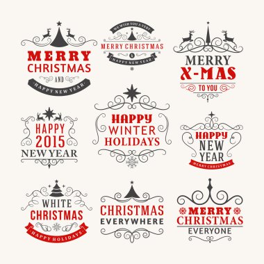 Noel dekorasyon koymak, kaligrafi ve tipografik tasarım öğeleri, etiketleri, semboller, simgeler, obje ve dilek tatil