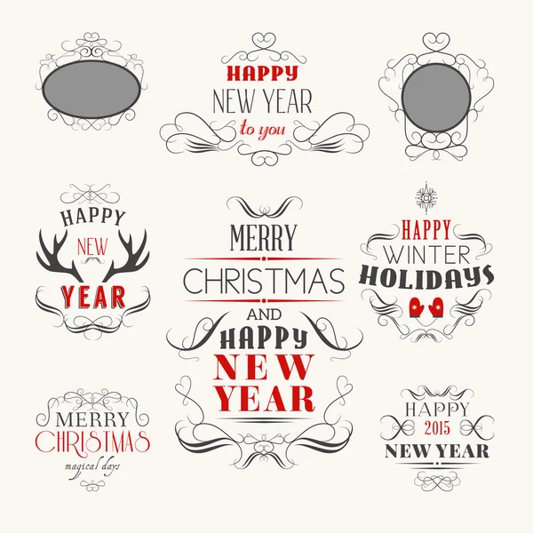 Ensemble de décoration de Noël d'éléments de conception calligraphique et typographique, étiquettes, symboles, icônes, objets et souhaits de vacances — Image vectorielle