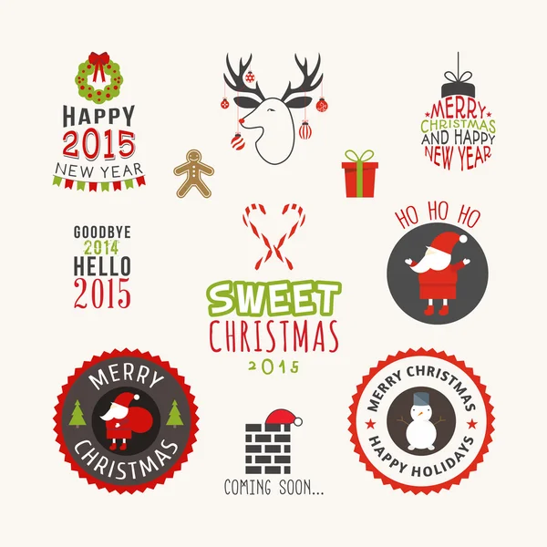 Conjunto de decoración navideña de elementos de diseño caligráfico y tipográfico, etiquetas, símbolos, iconos, objetos y deseos navideños — Vector de stock