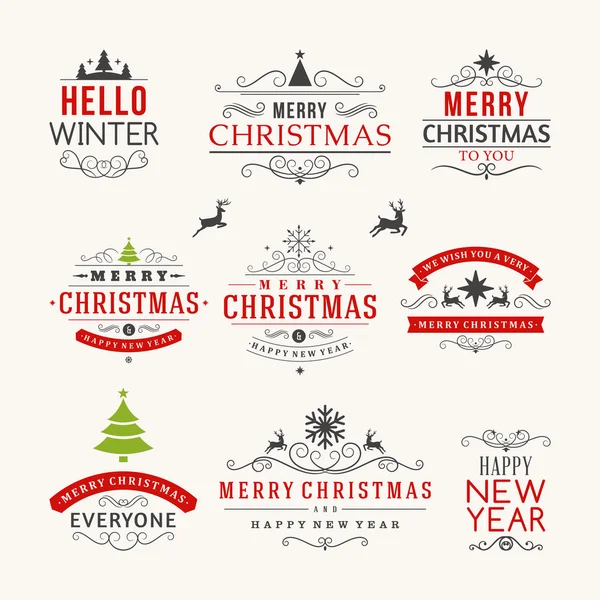 Kerstmis decoratie set kalligrafische en typografische ontwerpelementen, etiketten, symbolen, pictogrammen, objecten en vakantie wensen — Stockvector