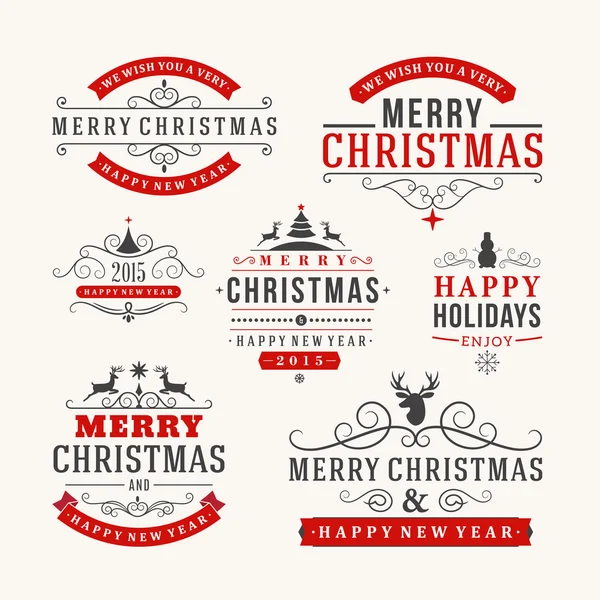 Weihnachtsdekoration aus kalligrafischen und typografischen Gestaltungselementen, Etiketten, Symbolen, Ikonen, Objekten und Feiertagswünschen — Stockvektor