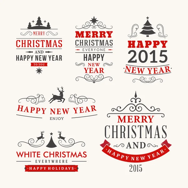 Kerstmis decoratie set kalligrafische en typografische ontwerpelementen, etiketten, symbolen, pictogrammen, objecten en vakantie wensen — Stockvector