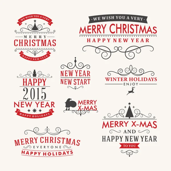 Рождественский набор элементов каллиграфического и типографического дизайна, этикеток, символов, иконок, предметов и праздничных пожеланий — стоковый вектор