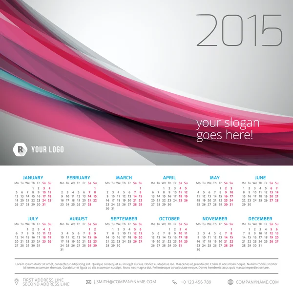 Kalender startar 2015 vector mall vecka måndag — Stock vektor