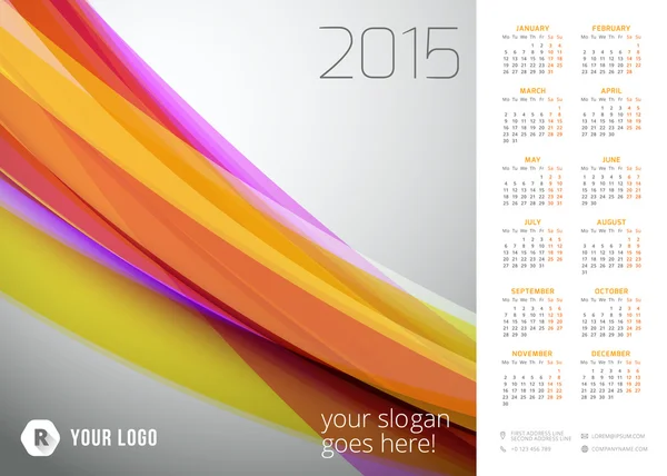 Kalender startar 2015 vector mall vecka måndag — Stock vektor