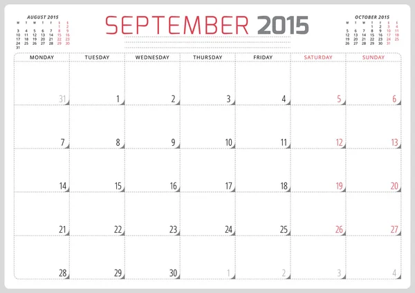 Calendario 2015 template week inizia lunedì — Vettoriale Stock