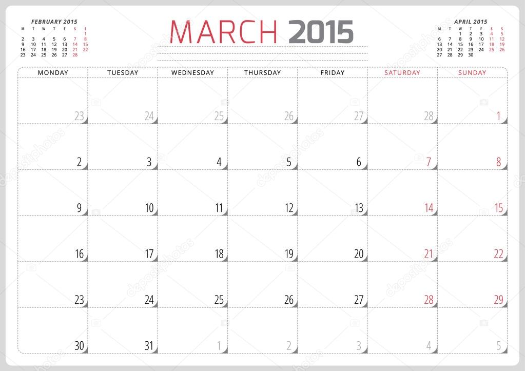 Calendar planner 2015 template week starts monday