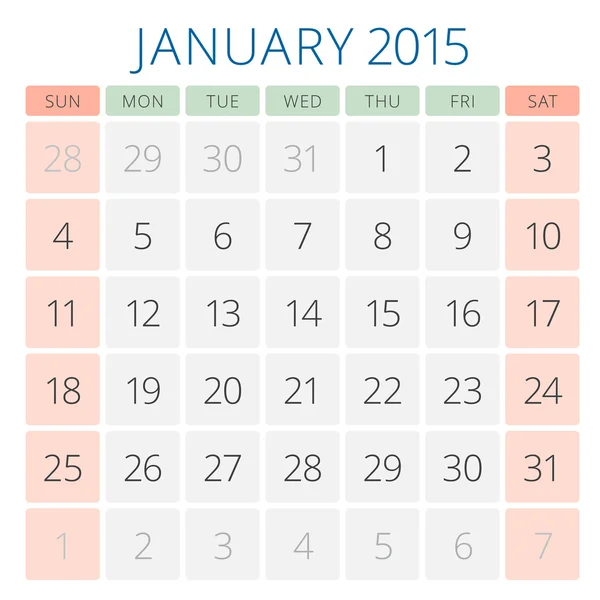 Kalender 2015 januari vektor formgivningsmall — Stock vektor