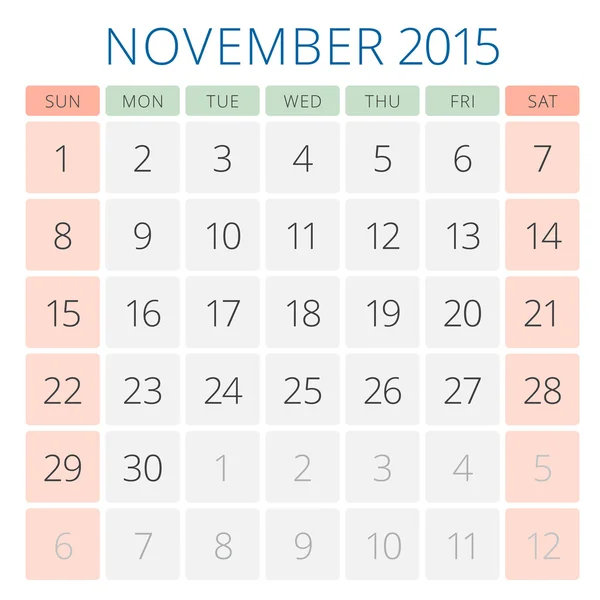 Calendrier 2015 Novembre modèle de conception vectorielle — Image vectorielle
