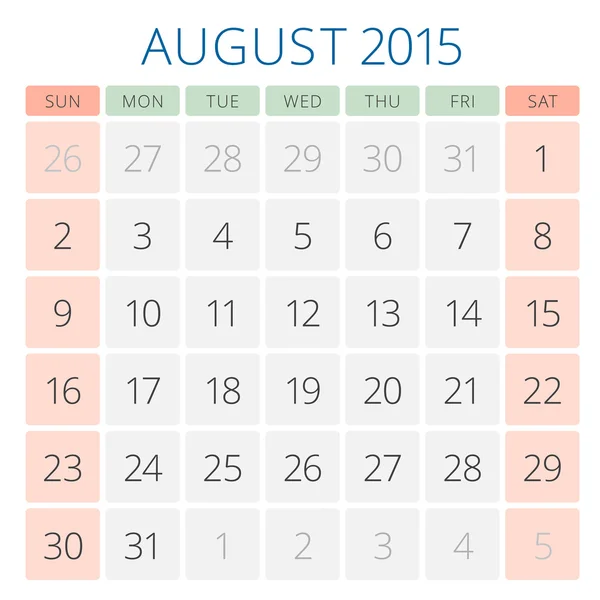 カレンダー 2015 年 8 月のベクトルのデザイン テンプレート — ストックベクタ