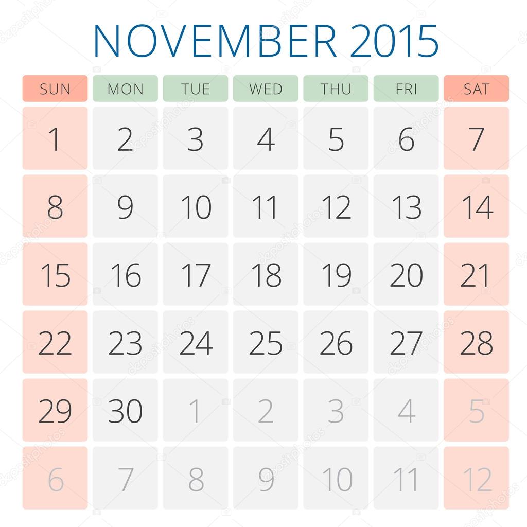 Calendar 2015 November vector design template