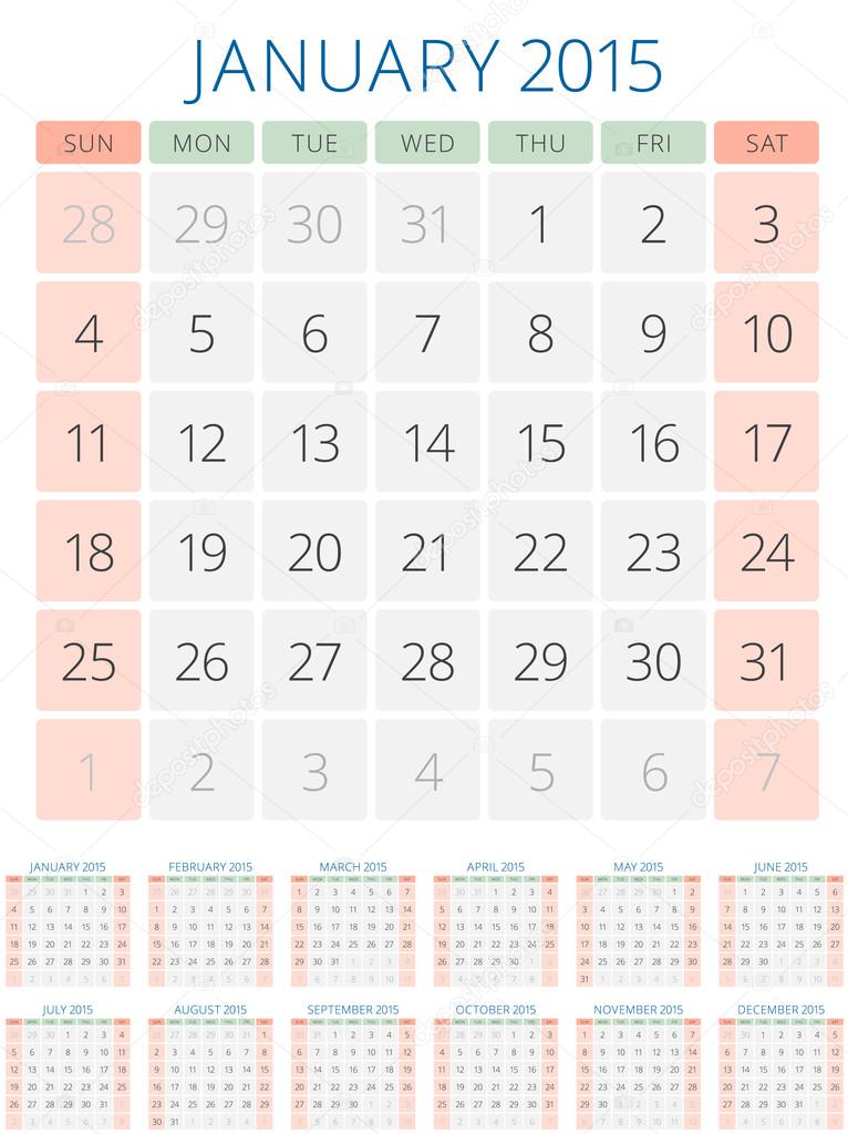 Calendar 2015 12 months vector design template