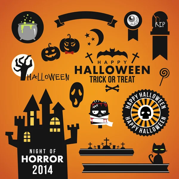 Set di elementi di design decorazione festa di Halloween. Illustrazione vettoriale . — Vettoriale Stock