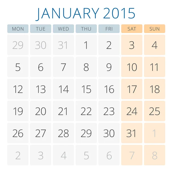 Calendar 2015 January vector design template — Stock Vector