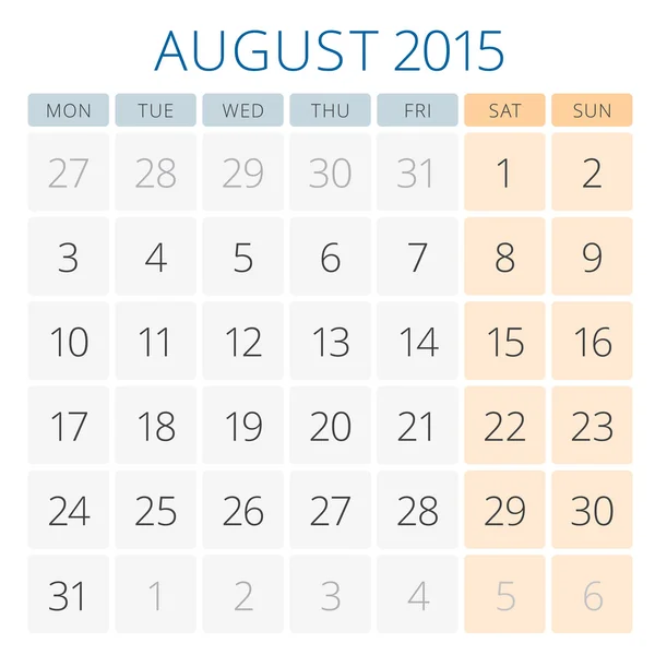 Calendrier 2015 août modèle de conception vectorielle — Image vectorielle