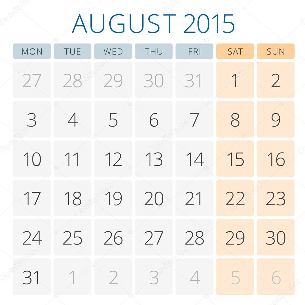 Calendar 15 August Vector Design Template Week Starts Monday Premium Vector In Adobe Illustrator Ai Ai Format Encapsulated Postscript Eps Eps Format