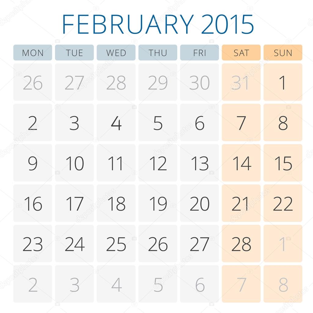 Calendar 2015 February vector design template