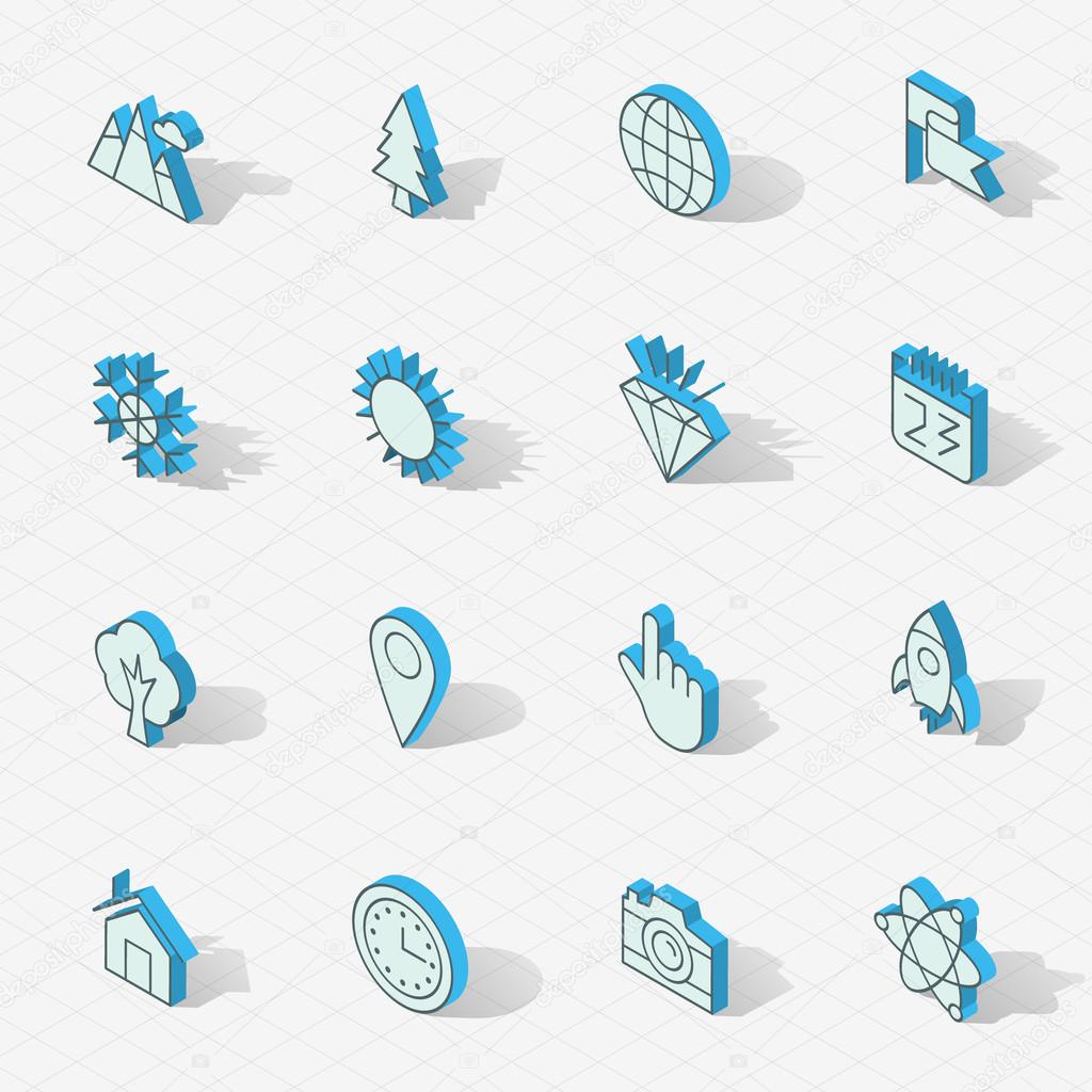 Light vector isometric flat design icon set