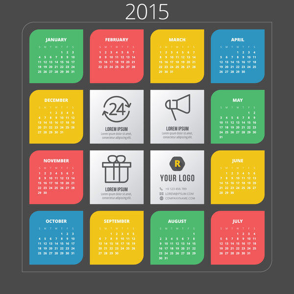 Calendar 2015 vector template week starts sunday