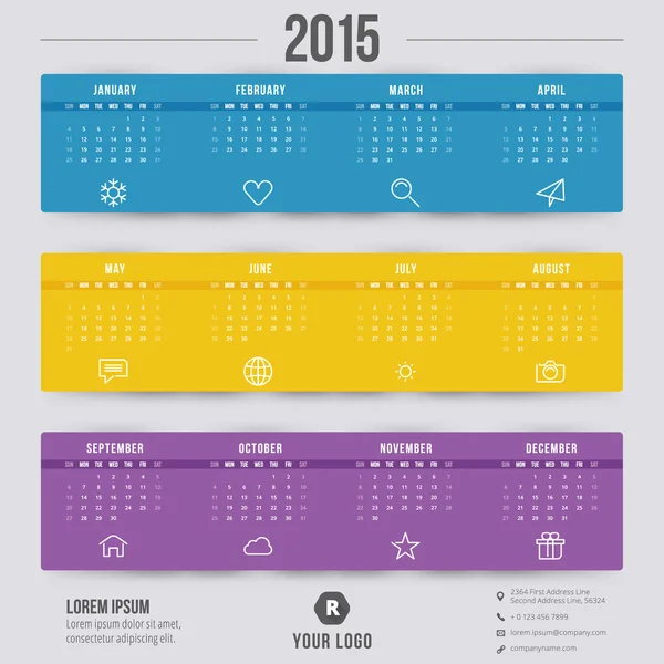 Kalender startar 2015 vector mall vecka söndag — Stock vektor