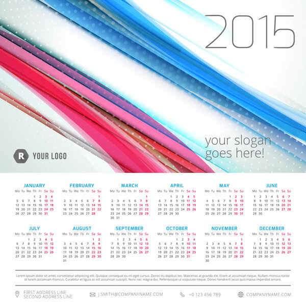 Calendar 2015 vector template week starts sunday