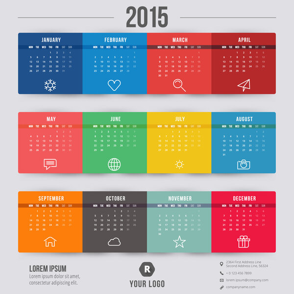 Calendar 2015 vector template week starts monday