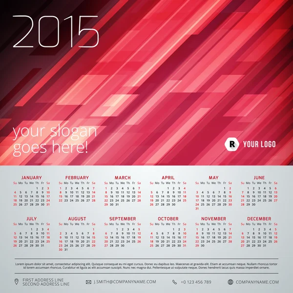 Kalender startar 2015 vector mall vecka måndag — Stock vektor