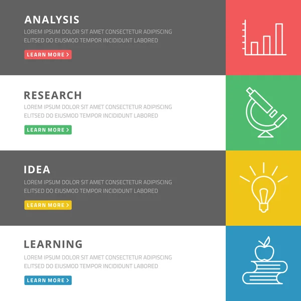 Concepto de diseño plano para análisis, investigación, idea, aprendizaje — Archivo Imágenes Vectoriales