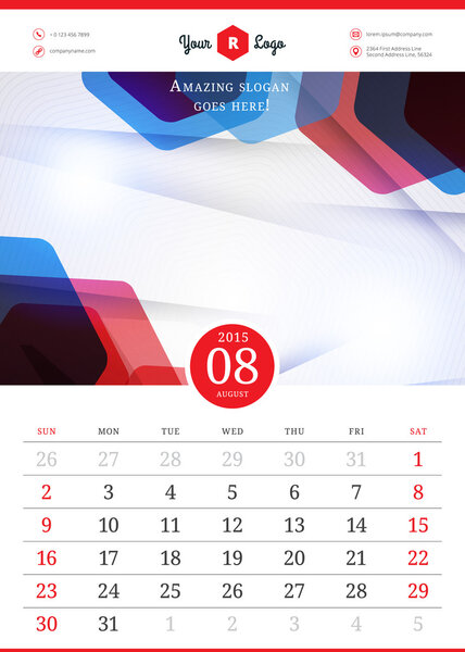 Calendar 2015 vector template week starts sunday