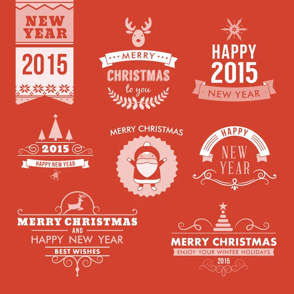 Décoration de Noël ensemble d'éléments de design, étiquettes, symboles, icônes, objets et souhaits de vacances — Image vectorielle
