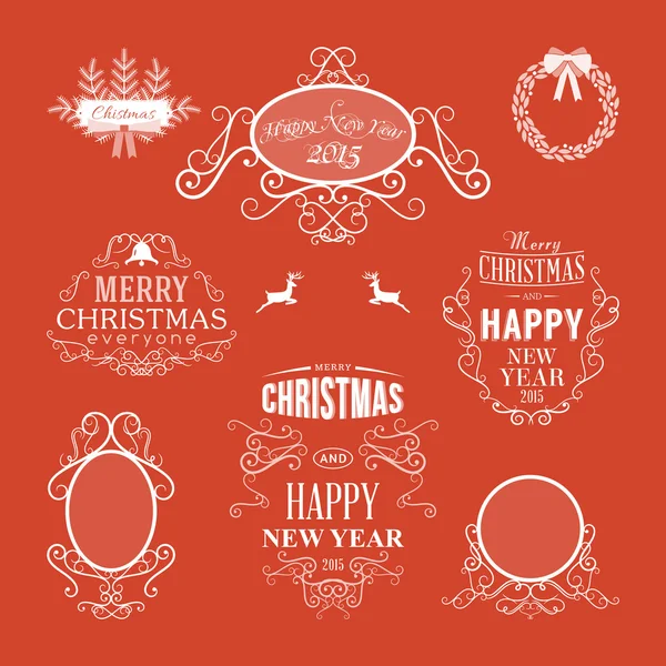 Conjunto de decoración navideña de elementos de diseño, etiquetas, símbolos, iconos, objetos y deseos festivos — Vector de stock