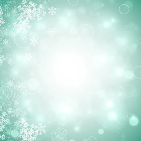 Sfondo natalizio con fiocchi di neve e luci. Immagine vettoriale — Vettoriale Stock