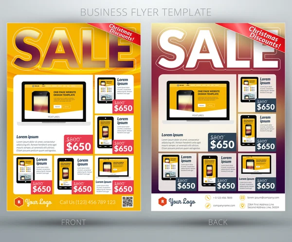 Vector business flyer template. For mobile application or online shop. Christmas sale — Stock Vector